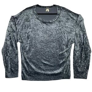 We The Free Nora Jane Crushed Velvet Chic Grey Puff Sleeve Slouchy Sweatshirt  L